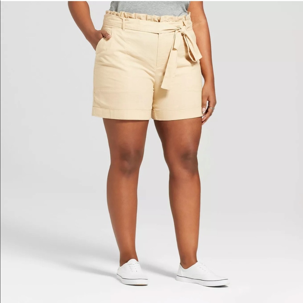 Ava & Viv Paperbag-Waist High-Rise Midi Shorts